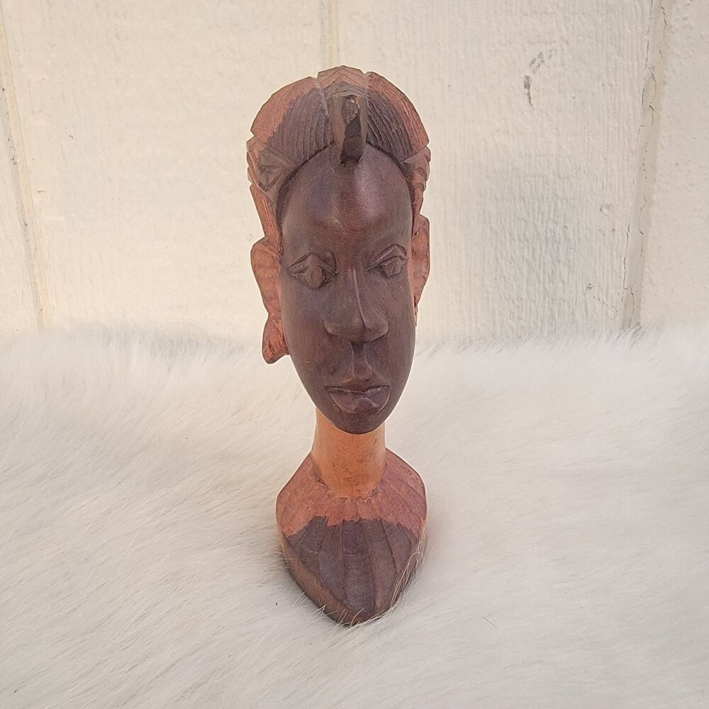 Hand Carved AFRICAN tribal wood head statue Bust  8" Tall (see discription)